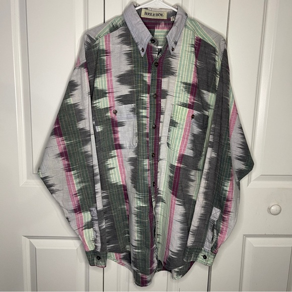 Vintage Bugle Boy 1990s Size XL Western Print 100% Cotton Button Down Aztec - Picture 1 of 8